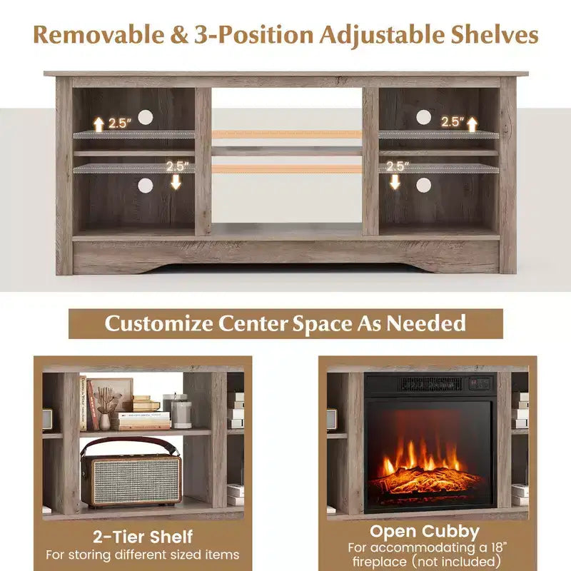 Costway 58 TV Stand Entertainment Center w/ 3-Adjustable Shelves for 65 TV Grey