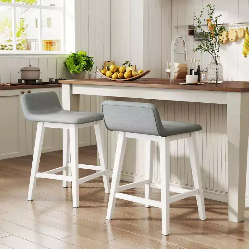 Costway 24 Upholstered Barstools w/ Low Back Footrest & Wood Legs for Kitchen Island