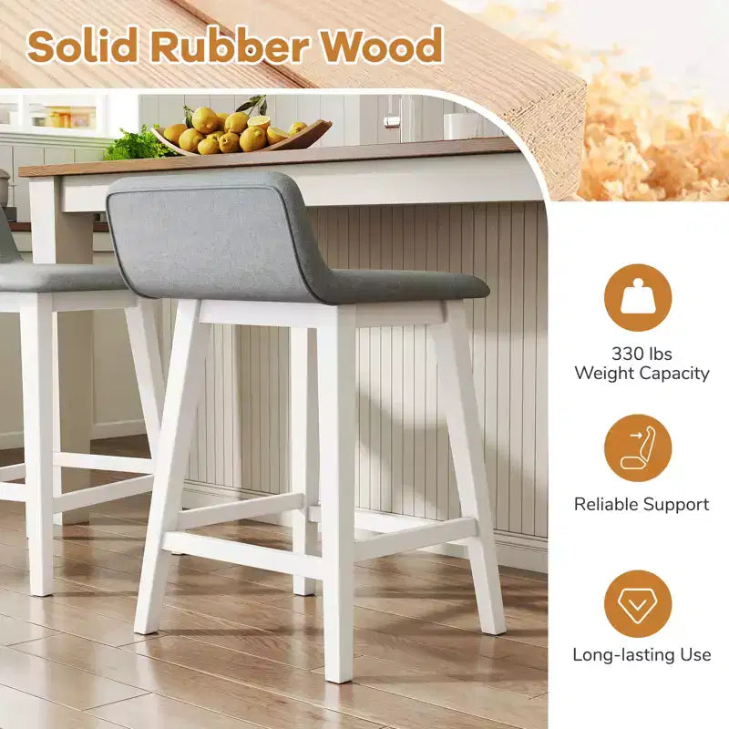 Costway 24 Upholstered Barstools w/ Low Back Footrest & Wood Legs for Kitchen Island