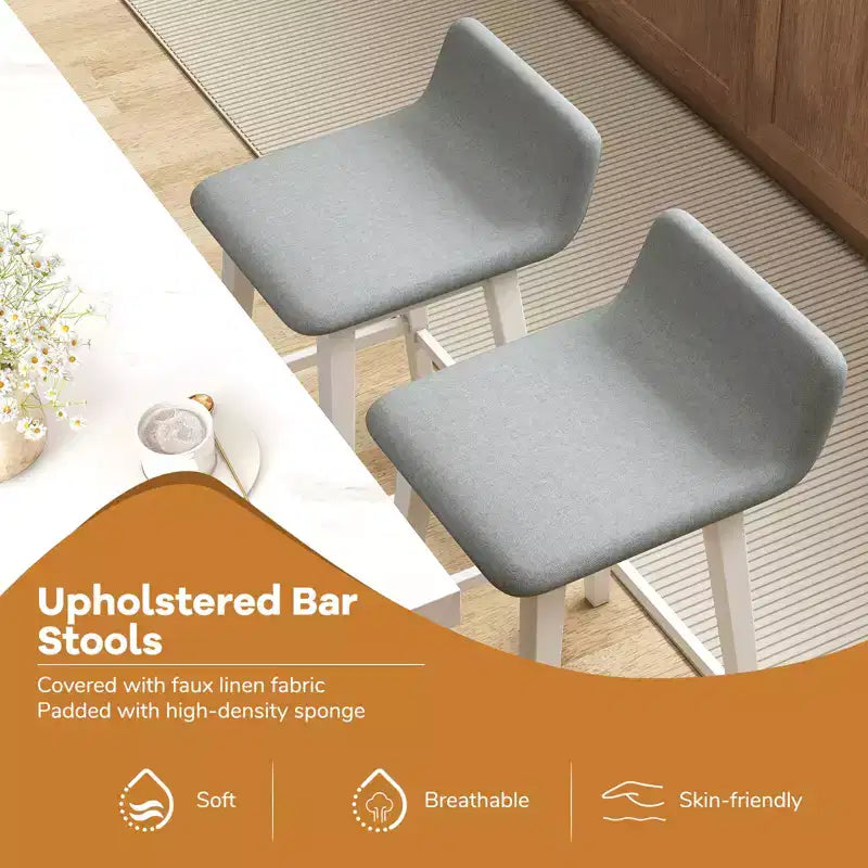 Costway 24 Upholstered Barstools w/ Low Back Footrest & Wood Legs for Kitchen Island