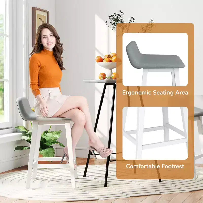 Costway 24 Upholstered Barstools w/ Low Back Footrest & Wood Legs for Kitchen Island