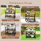 Costway Rolling Bar Cart w/ Flip-up Table Hooks Paper Towel Holder 2 Bistro Stools