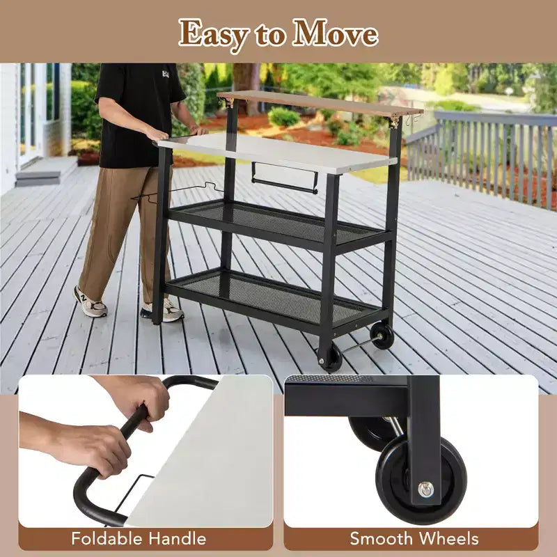Costway Rolling Bar Cart w/ Flip-up Table Hooks Paper Towel Holder 2 Bistro Stools