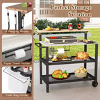 Costway Rolling Bar Cart w/ Flip-up Table Hooks Paper Towel Holder 2 Bistro Stools
