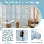 Costway 6-Panel Wooden Room Divider w/ Carved Cutout Pattern & Solid Wood Frame