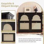 MAYEERTY Mid-Century Narrow Tipping Bucket Shoe Cabinet, 4 Flip Drawers 4 Rattan Doors 2 Silvery Hooks 42.1W, White