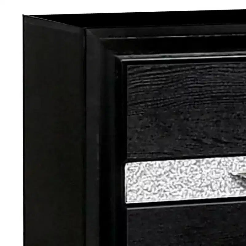 Royal Hampton Nightstand with Silver Trim Accent and 1 Jewelry Drawer, Black