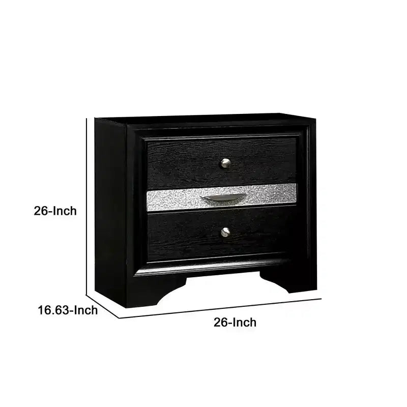 Royal Hampton Nightstand with Silver Trim Accent and 1 Jewelry Drawer, Black