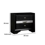 Royal Hampton Nightstand with Silver Trim Accent and 1 Jewelry Drawer, Black