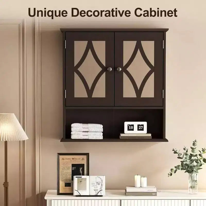 Wall Mounted Bathroom Cabinet Over Toilet with Towel Rack and Adjustable Shelf Large Brown Storage Cabinet 22x25 Inch