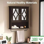 Wall Mounted Bathroom Cabinet Over Toilet with Towel Rack and Adjustable Shelf Large Brown Storage Cabinet 22x25 Inch