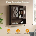 Wall Mounted Bathroom Cabinet Over Toilet with Towel Rack and Adjustable Shelf Large Brown Storage Cabinet 22x25 Inch