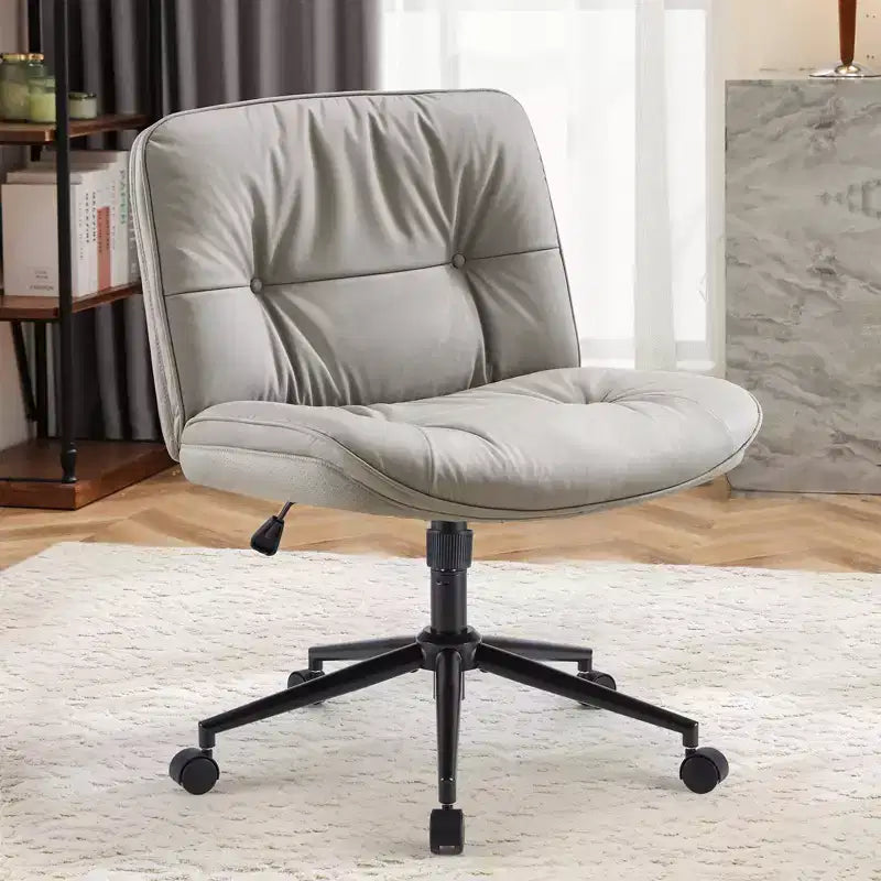 PU Leather Swivel Criss Cross Chair on Wheels, Adjustable Height Office Chair with Lumbar Support, Armless