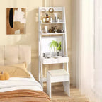 Costway Vanity Desk w/ Flip-up Mirror and Stool w/ 3-Color Lighting 6 Compartments