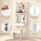 Costway Vanity Desk w/ Flip-up Mirror and Stool w/ 3-Color Lighting 6 Compartments