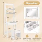 Costway Vanity Desk w/ Flip-up Mirror and Stool w/ 3-Color Lighting 6 Compartments