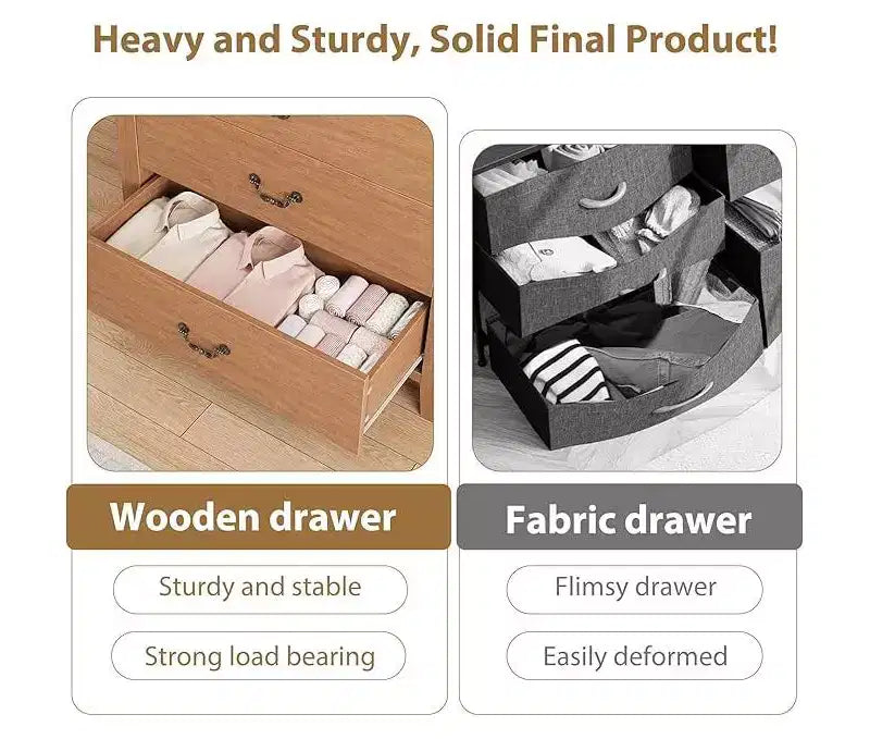5 Drawer Dresser for Bedroom, Brown 5 Chest of Drawers Nightstand with Elegant V Shape Design, Wooden Dresser Organizer for Living Room, Nursery