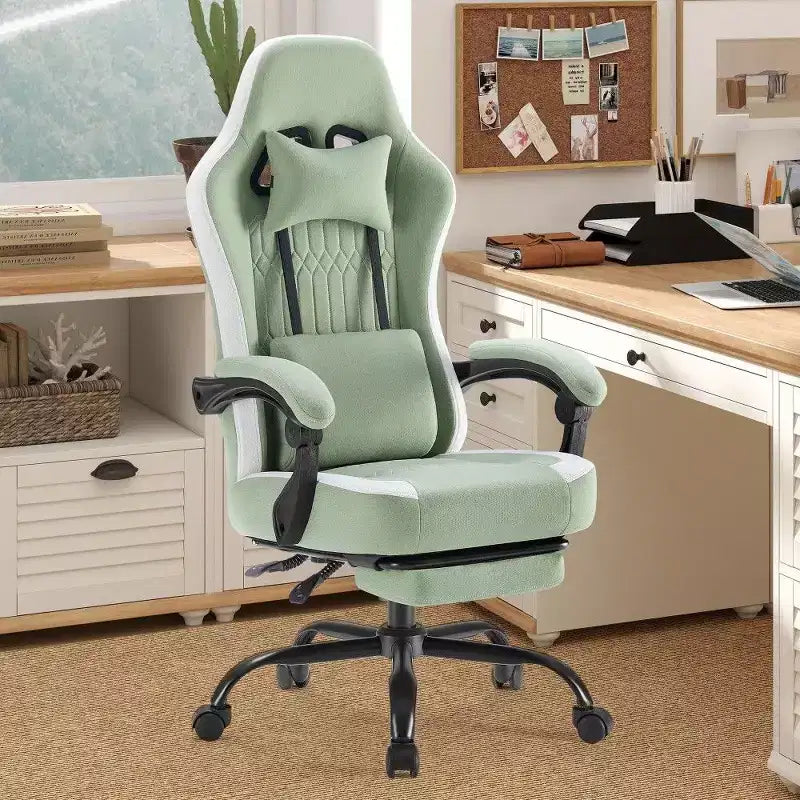 Ergonomic Office Chair with Pocket Spring Seat, 300LB Capacity Gaming Chair with Adjustable Lumbar Pillow & Footrest