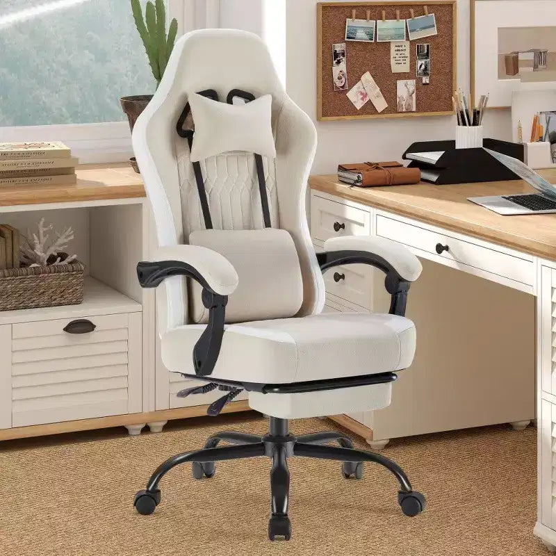 Ergonomic Office Chair with Pocket Spring Seat, 300LB Capacity Gaming Chair with Adjustable Lumbar Pillow & Footrest