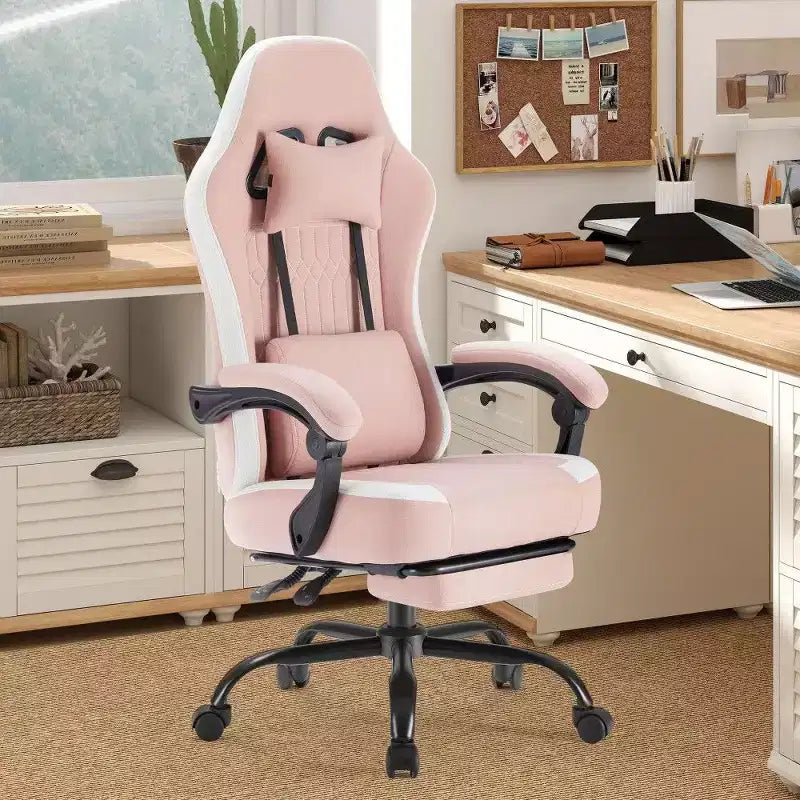 Ergonomic Office Chair with Pocket Spring Seat, 300LB Capacity Gaming Chair with Adjustable Lumbar Pillow & Footrest