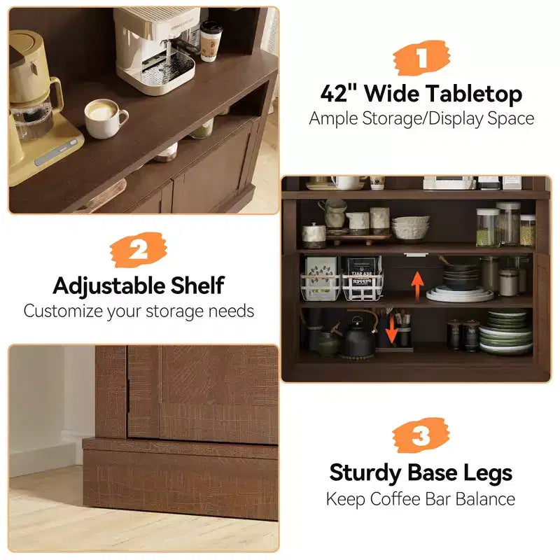 Coffee Bar Cabinet with LED Lights 72 in Tall Buffet Cabinet with Storage