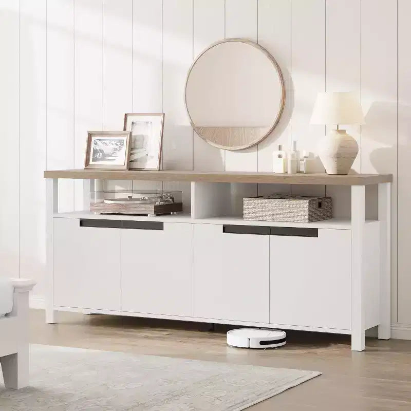 Farmhouse TV Stand for 70 In TV,63 Inch Long Entertainment Center with Storage and Open Shelf,Large Television Stand, Modern Tall Media Console Table