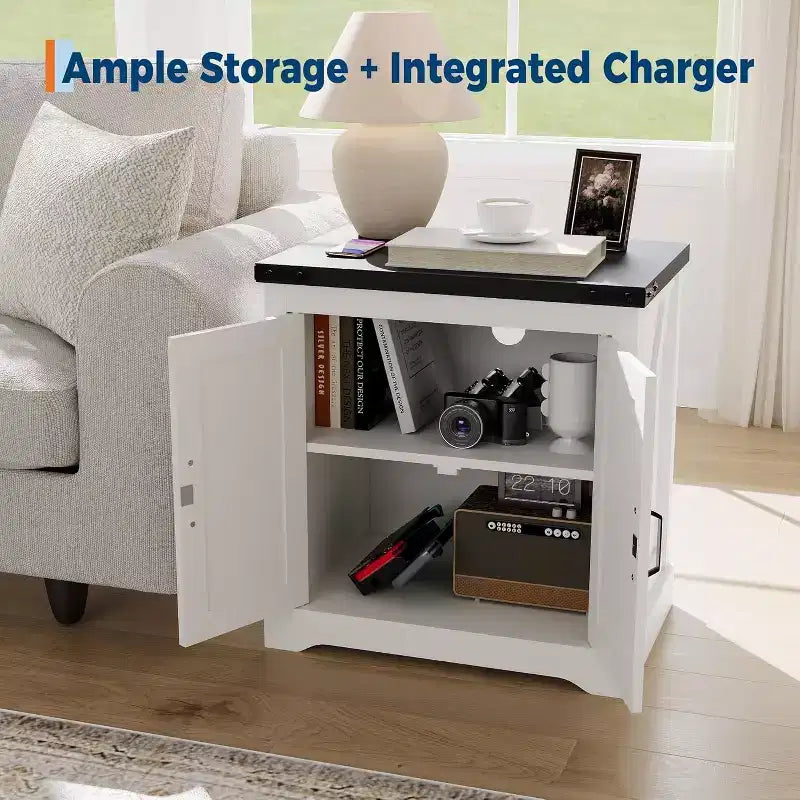 Rustic 24-Inch Charging End Table with USB, Type-c Ports & Outlets  Farmhouse Nightstand Featuring Adjustable Shelf for Bedroom, Living Room