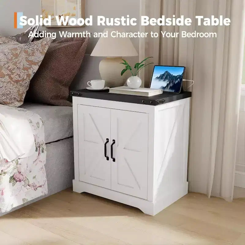 Rustic 24-Inch Charging End Table with USB, Type-c Ports & Outlets  Farmhouse Nightstand Featuring Adjustable Shelf for Bedroom, Living Room
