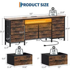 TV Stand for 65-75 Inch TV, 10 Drawer Long Dresser with Power Outlets and LED Lights, 63 Inch Entertainment Center TV Stand Dresser Storage Drawers