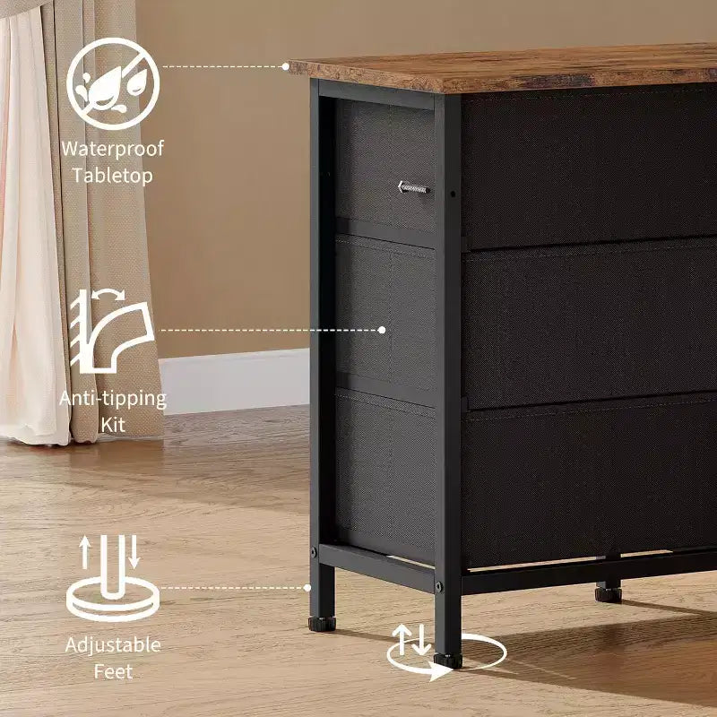 TV Stand for 65-75 Inch TV, 10 Drawer Long Dresser with Power Outlets and LED Lights, 63 Inch Entertainment Center TV Stand Dresser Storage Drawers