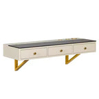 Okak Multi-Purpose Wall-Mounted Vanity Desk with Drawer, Makeup Vanity with Glass Tabletop, Compact Vanity for Bedroom, Hairdressers