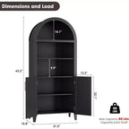 Arched Bookcase with Doors - 5 Tier Open Display Shelf with Rattan Decor, Modern Bookshelf Storage Cabinet for Home Office Living Room Library