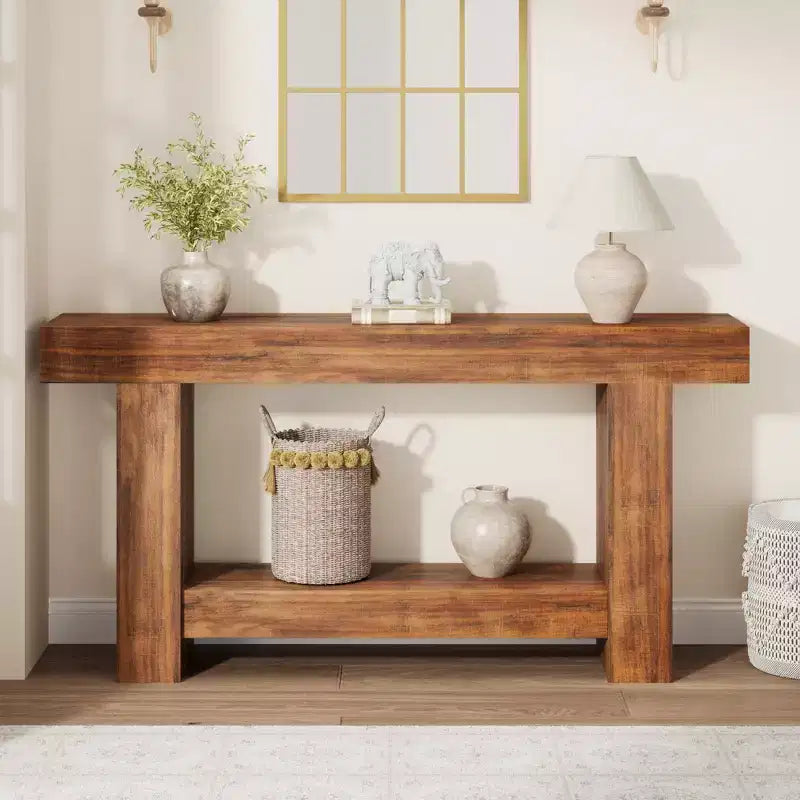 2-Tier Long Console Table Sofa Table, Farmhouse Entryway Accent Table Behind Couch for Entrance, Hallway, Living Room