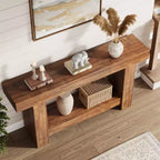 2-Tier Long Console Table Sofa Table, Farmhouse Entryway Accent Table Behind Couch for Entrance, Hallway, Living Room