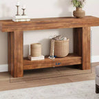 2-Tier Long Console Table Sofa Table, Farmhouse Entryway Accent Table Behind Couch for Entrance, Hallway, Living Room
