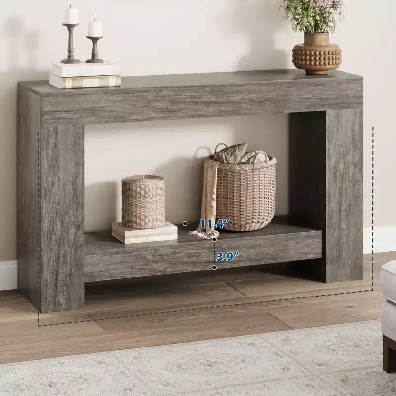 2-Tier Long Console Table Sofa Table, Farmhouse Entryway Accent Table Behind Couch for Entrance, Hallway, Living Room