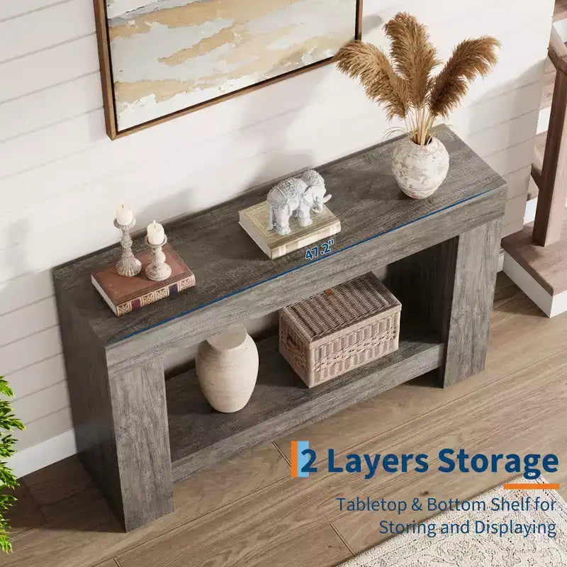 2-Tier Long Console Table Sofa Table, Farmhouse Entryway Accent Table Behind Couch for Entrance, Hallway, Living Room