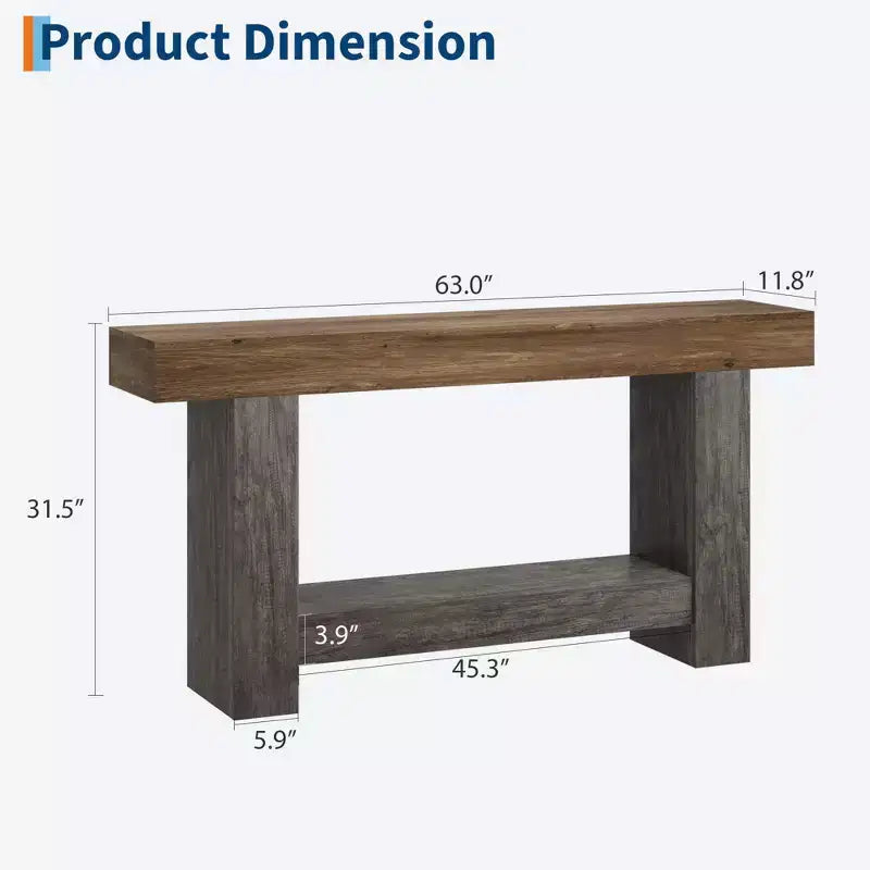 2-Tier Long Console Table Sofa Table, Farmhouse Entryway Accent Table Behind Couch for Entrance, Hallway, Living Room
