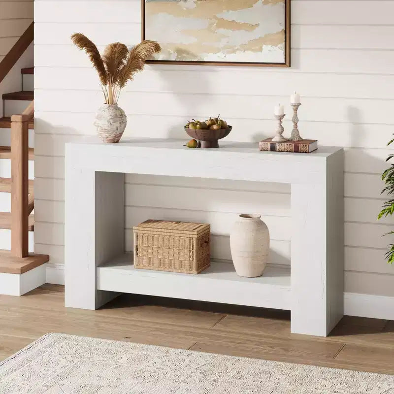 2-Tier Long Console Table Sofa Table, Farmhouse Entryway Accent Table Behind Couch for Entrance, Hallway, Living Room