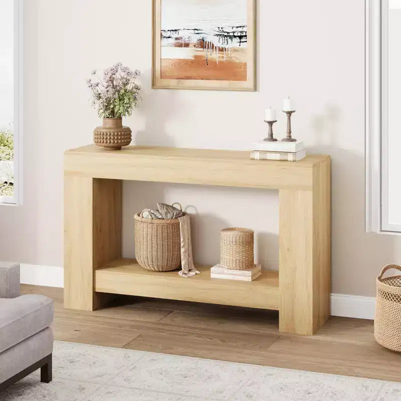2-Tier Long Console Table Sofa Table, Farmhouse Entryway Accent Table Behind Couch for Entrance, Hallway, Living Room