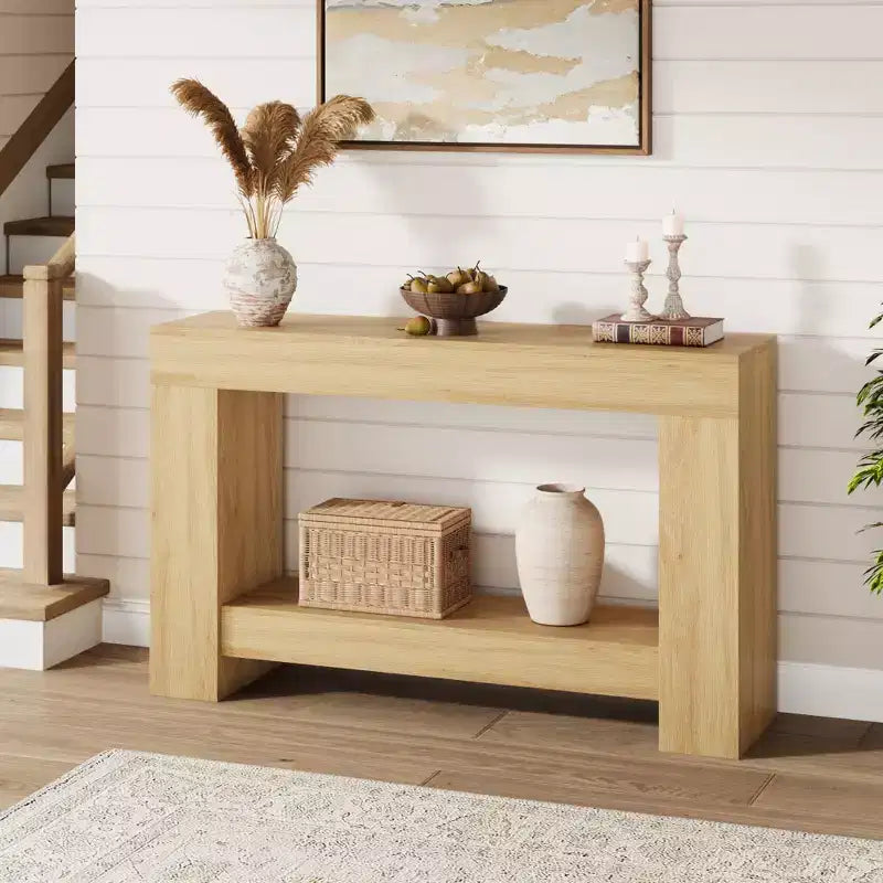 2-Tier Long Console Table Sofa Table, Farmhouse Entryway Accent Table Behind Couch for Entrance, Hallway, Living Room