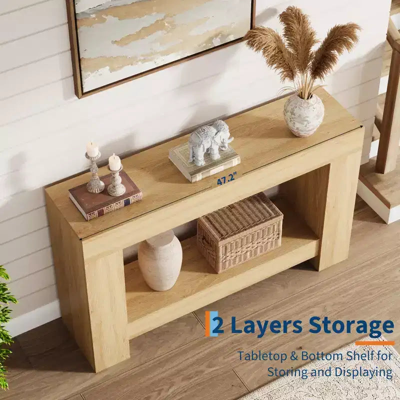 2-Tier Long Console Table Sofa Table, Farmhouse Entryway Accent Table Behind Couch for Entrance, Hallway, Living Room