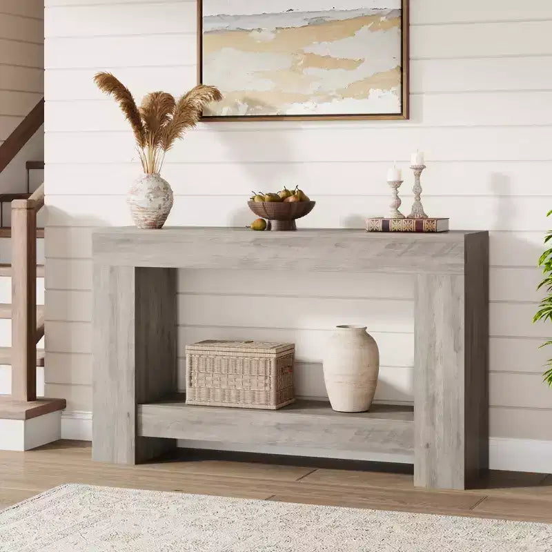 2-Tier Long Console Table Sofa Table, Farmhouse Entryway Accent Table Behind Couch for Entrance, Hallway, Living Room