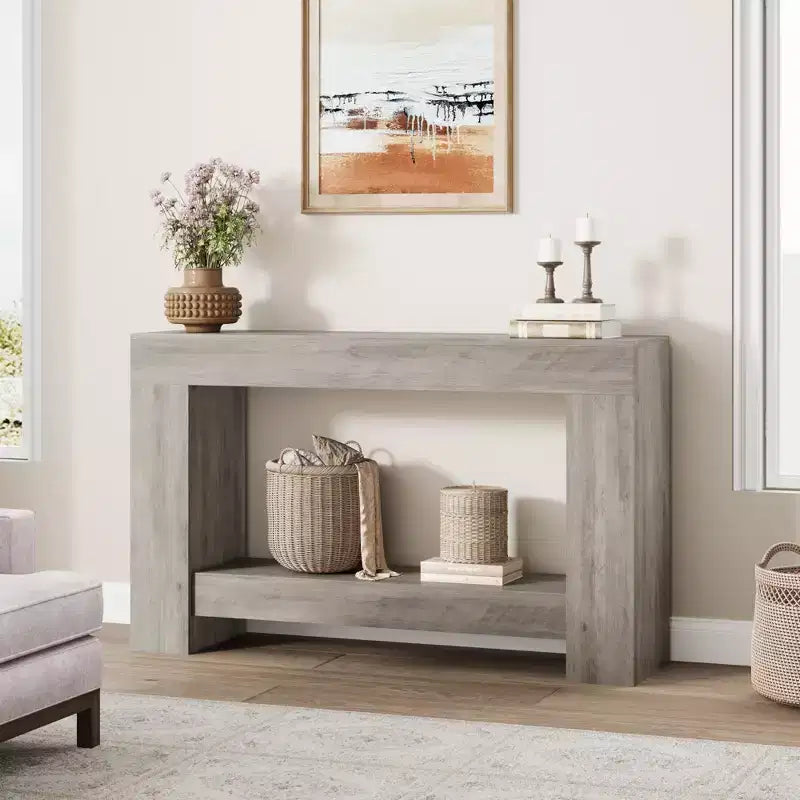 2-Tier Long Console Table Sofa Table, Farmhouse Entryway Accent Table Behind Couch for Entrance, Hallway, Living Room