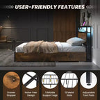 Costway Full/Queen Industrial Platform Bed Frame with Storage Drawers & LED Lights Headboard