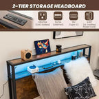 Costway Full/Queen Industrial Platform Bed Frame with Storage Drawers & LED Lights Headboard