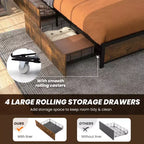 Costway Full/Queen Industrial Platform Bed Frame with Storage Drawers & LED Lights Headboard