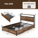 Costway Full/Queen Industrial Platform Bed Frame with Storage Drawers & LED Lights Headboard