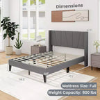 Costway Full Size Upholstered Bed Frame w/ Elastic Pockets Mattress Foundation Gray