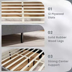 Costway Full Size Upholstered Bed Frame w/ Elastic Pockets Mattress Foundation Gray
